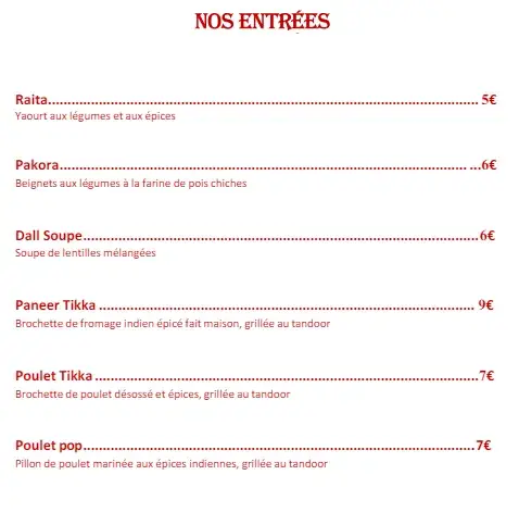 Menu_Tikka Restaurant indien_Tarare_immagine_4