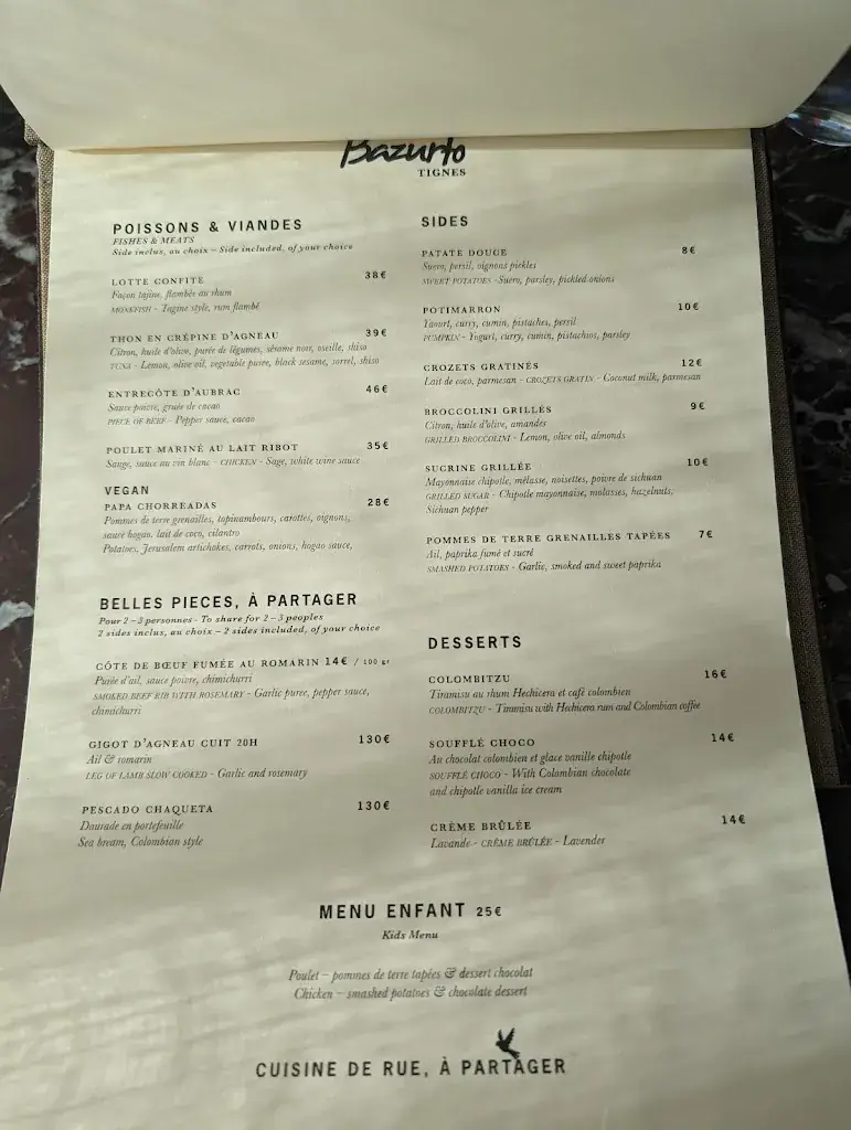 Menu_Bazurto Tignes - Festive Restaurant by Juan Arbelaez_Tignes_image_1