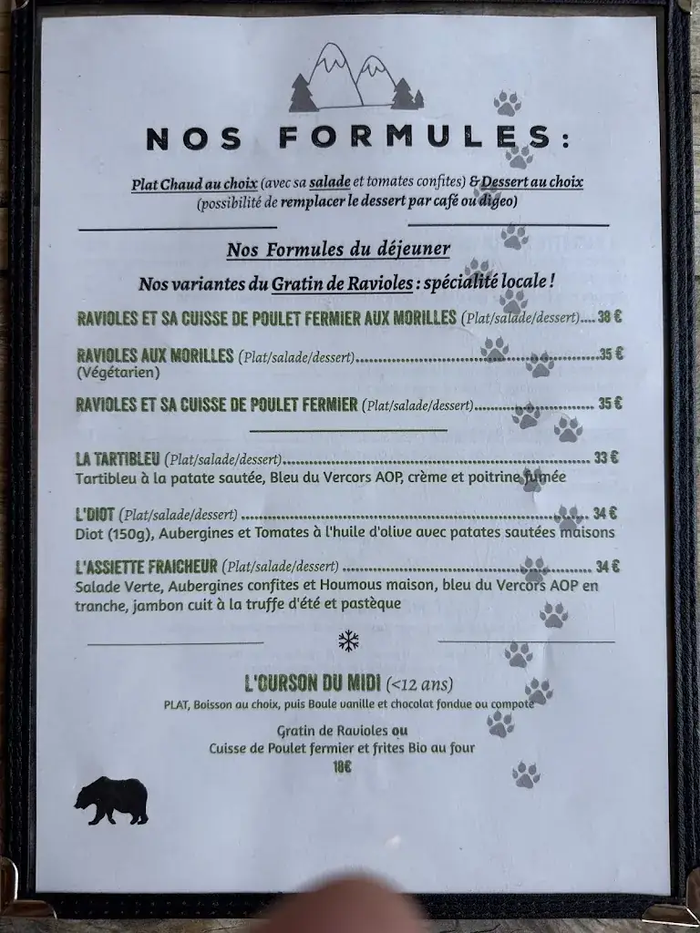 Menu_Le Banc de l'Ours Restaurant d'Alpage_Autrans_immagine_2