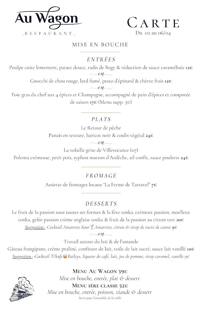 Menü_Restaurant Au Wagon - Cuisine bistronomique - Proche Annonay - Nord-Ardèche_Vernosc-lès-Annonay_Bild_2