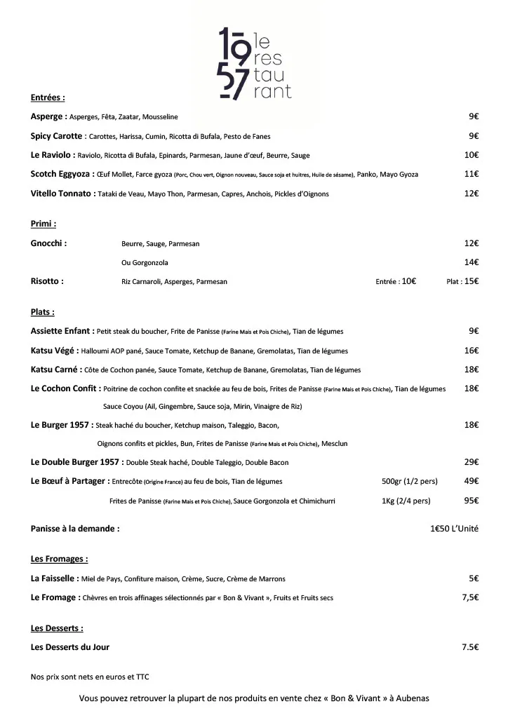 Menu_1957 le restaurant_Vals-les-Bains_image_1