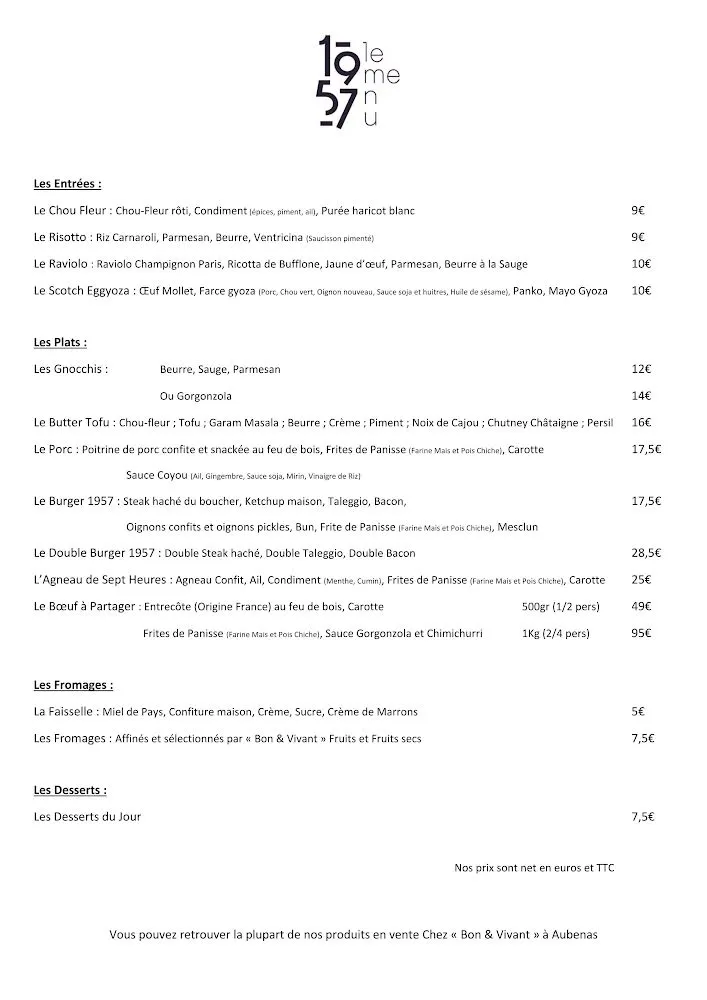 Menu_1957 le restaurant_Vals-les-Bains_image_2