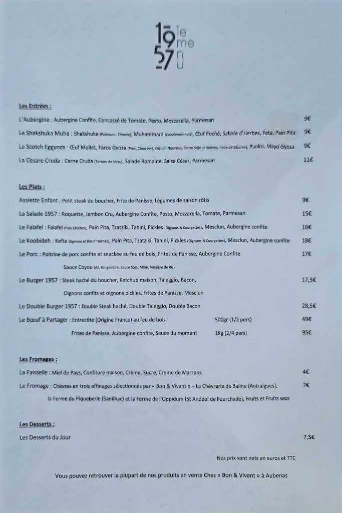 Menu_1957 le restaurant_Vals-les-Bains_image_3