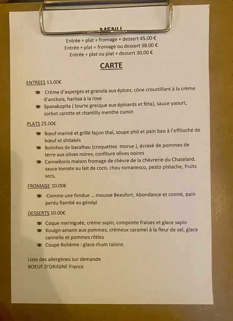 Menu_Restaurant la Bohème_Vercors_image_1