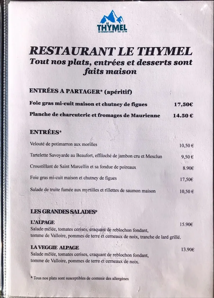 Menu_Restaurant Le Thymel_Valloire_image_1