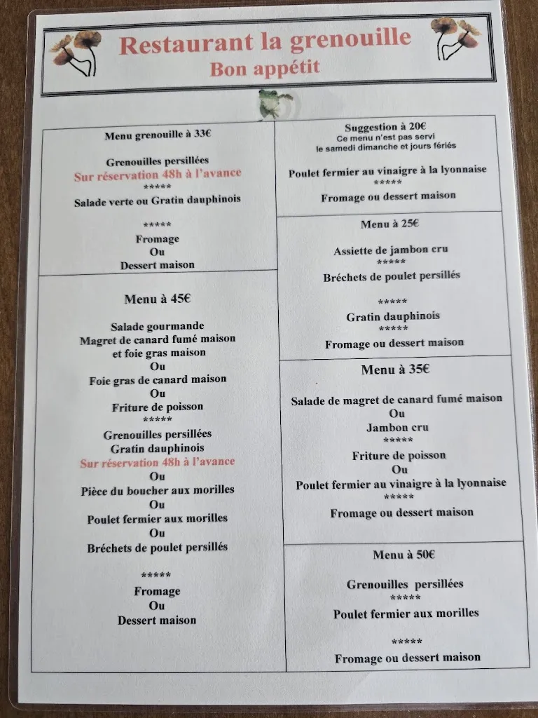Menu_La Grenouille Restaurant_Villars-les-Dombes_image_2