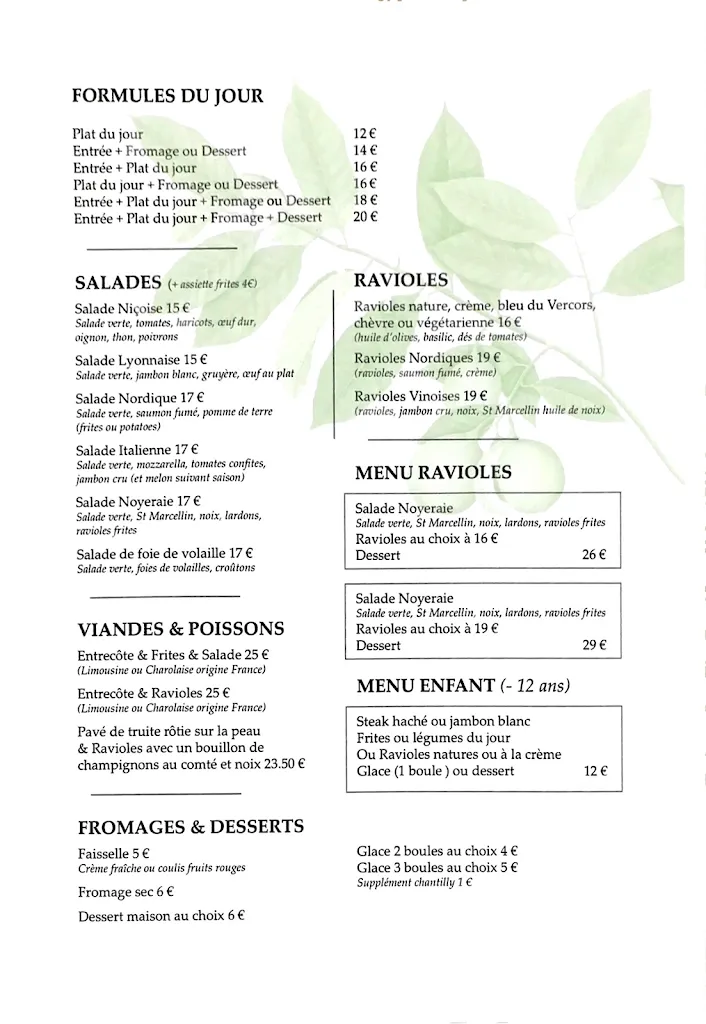 Menü_Auberge la Noyeraie ( Restaurant Bar Hôtel)_Vinay_Bild_1