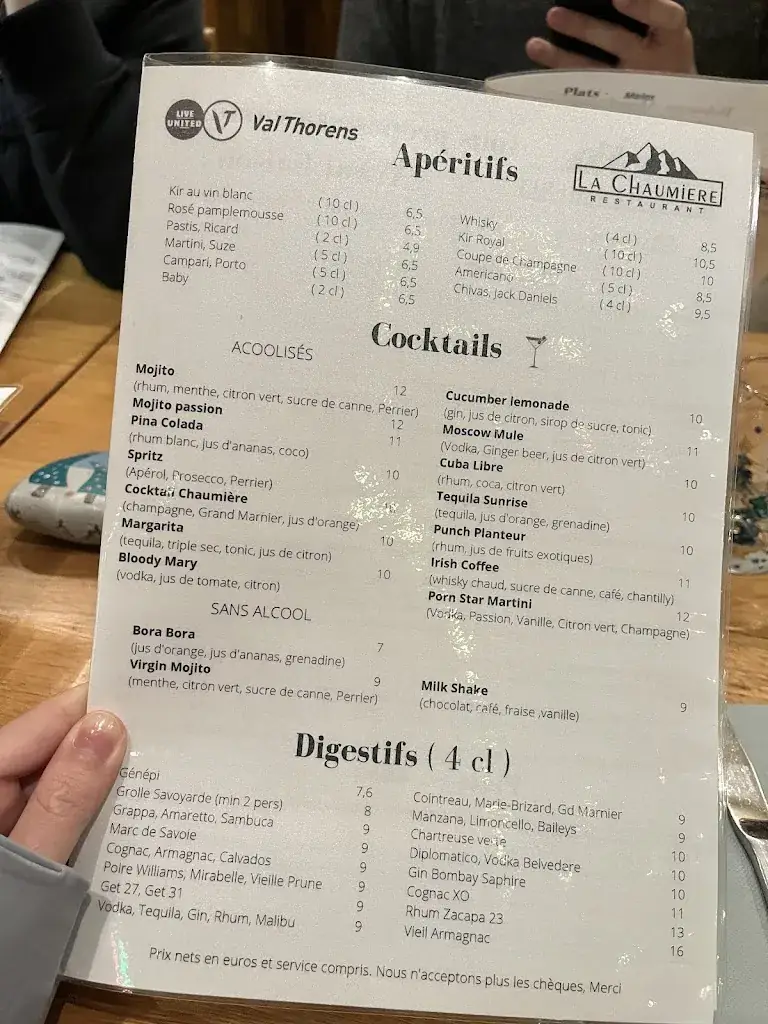 Menu_Restaurant La Chaumière Val Thorens_THORENS_image_1