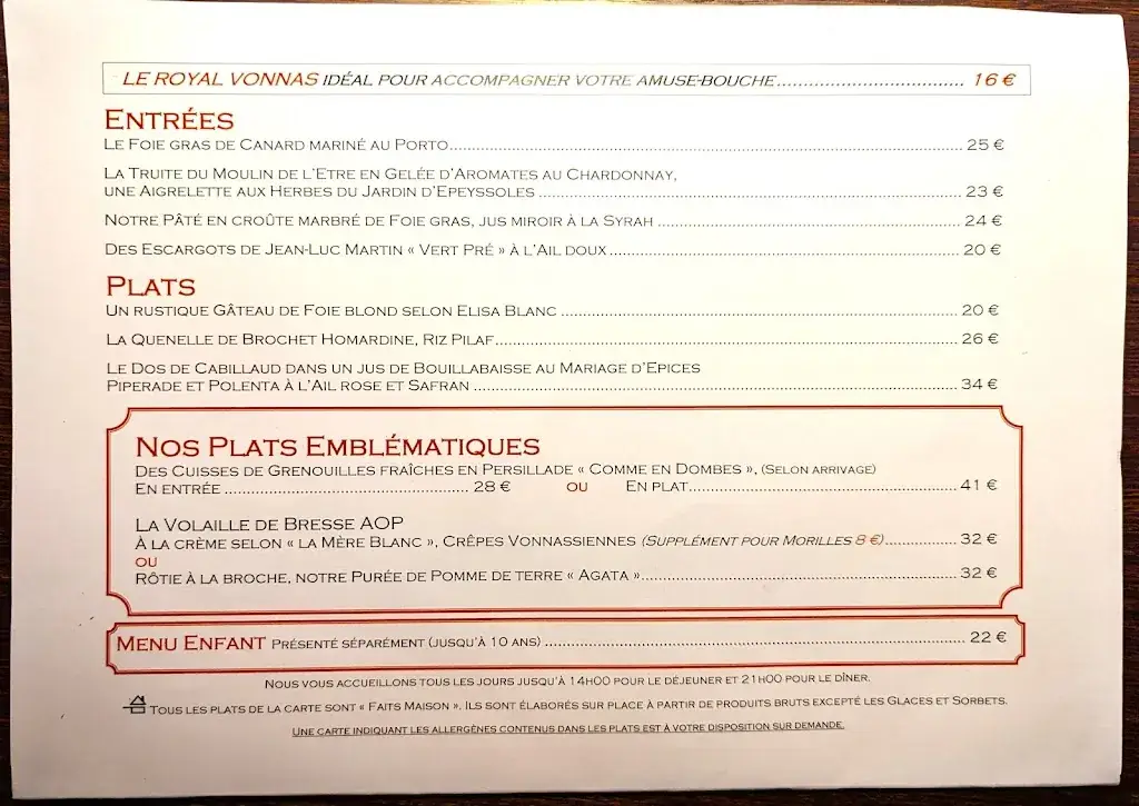 Menu_L'Ancienne Auberge 1900 · Brasserie Georges Blanc_Vonnas_imagen_1