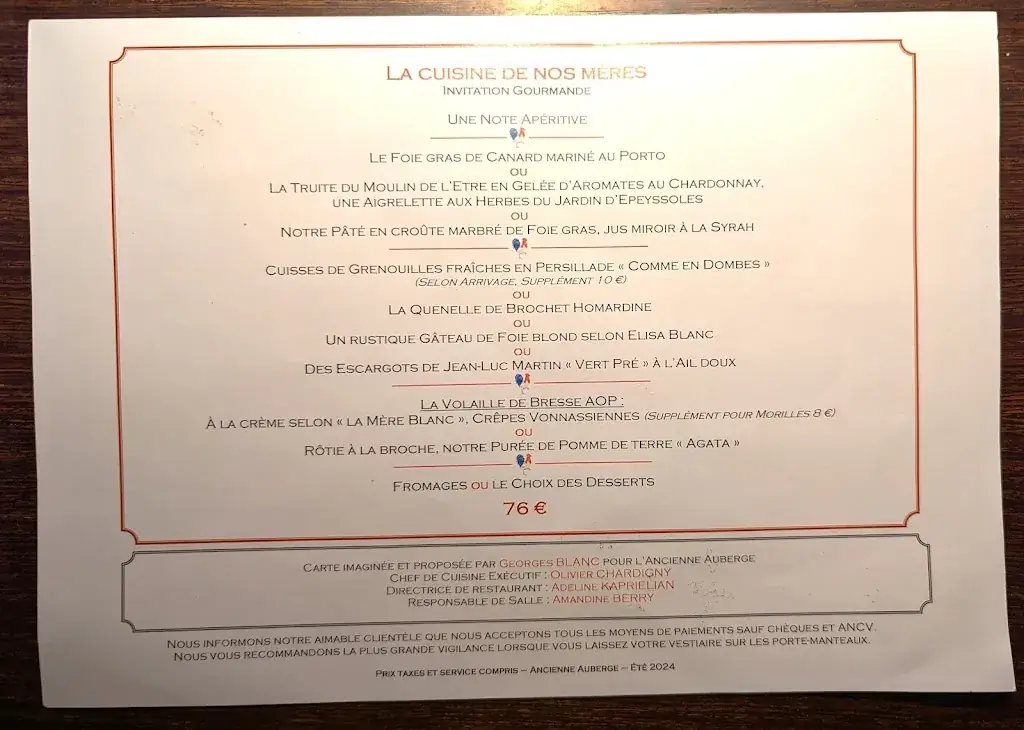 Menu_L'Ancienne Auberge 1900 · Brasserie Georges Blanc_Vonnas_imagen_2