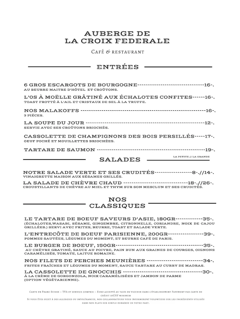 Menu_Auberge de la Croix Fédérale_Villars-sous-Yens_image_2