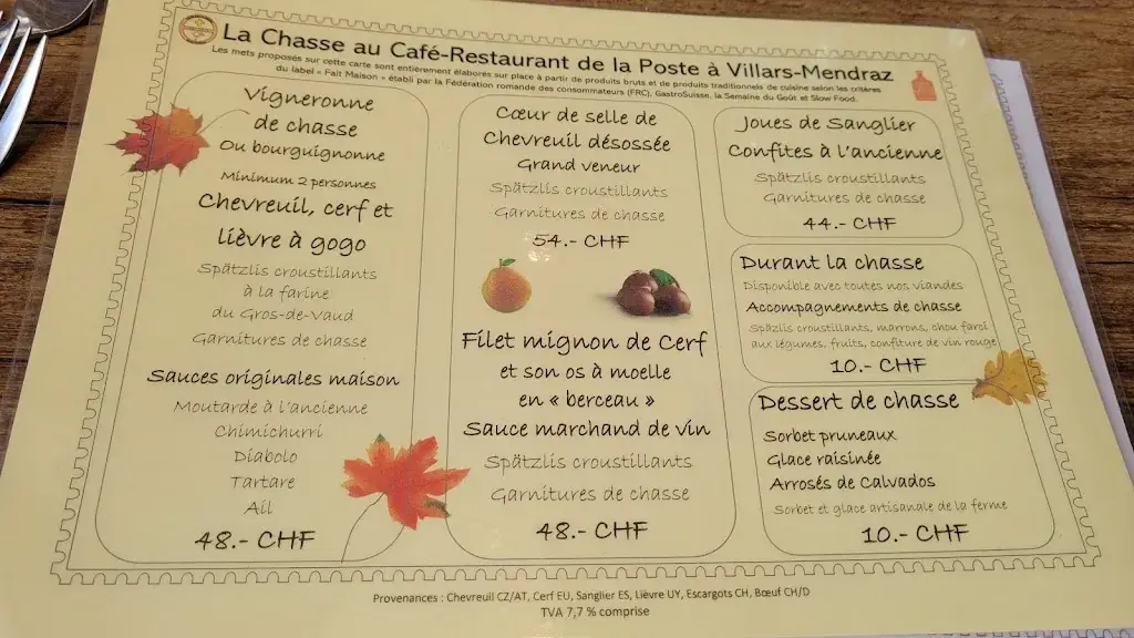 Menu_Café-Restaurant de la Poste et Cavin Traiteurs_Villars-Mendraz_image_1