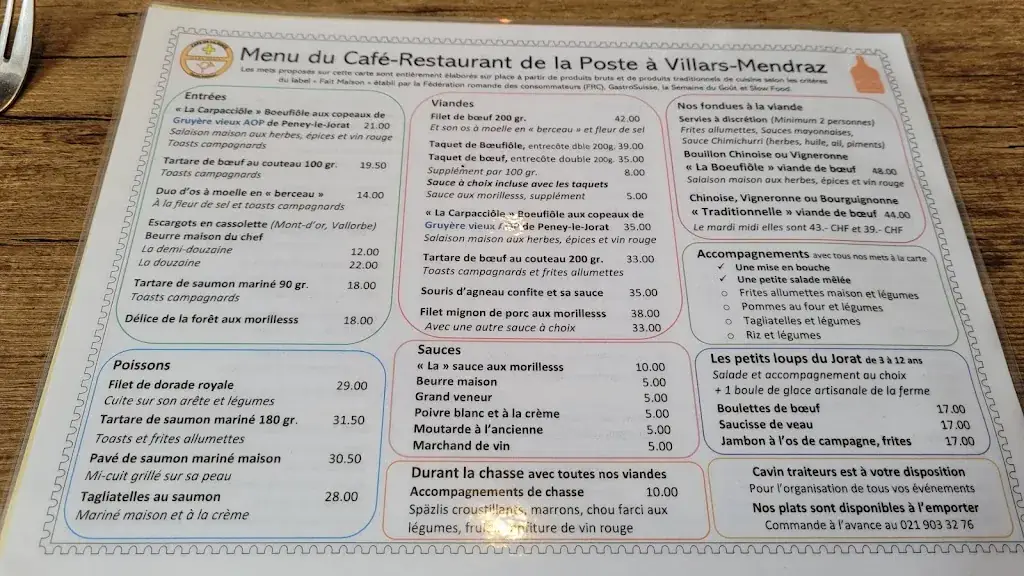 Menu_Café-Restaurant de la Poste et Cavin Traiteurs_Villars-Mendraz_image_2