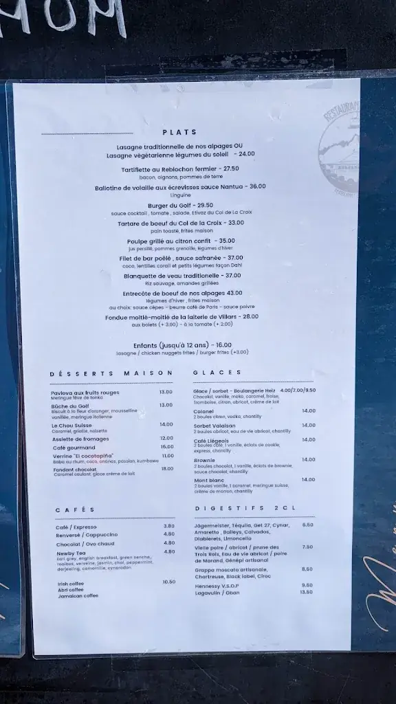 Menu_Restaurant du Golf - Villars-sur-Ollon_Villars-sur-Ollon_image_1