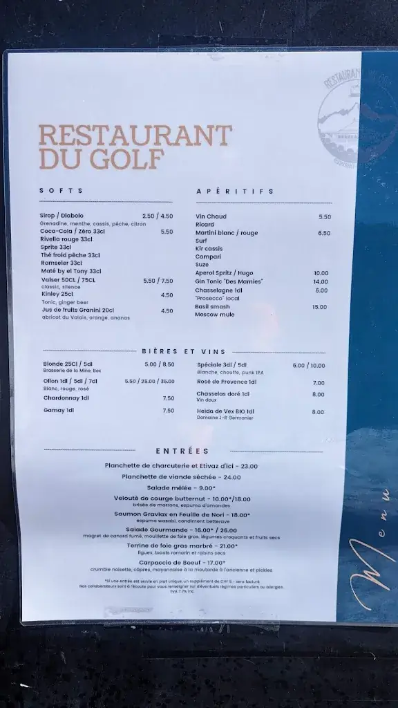 Menu_Restaurant du Golf - Villars-sur-Ollon_Villars-sur-Ollon_image_2