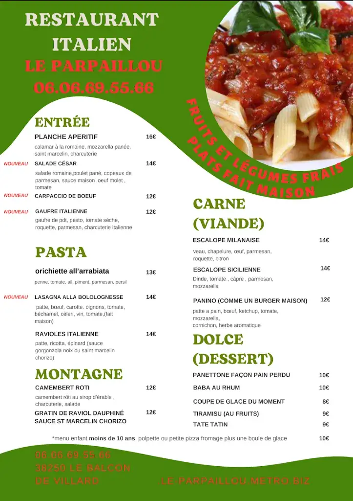 Menu_Le Parpaillou, cuisine italienne & Pizza artisanale_Villard-de-Lans_image_1