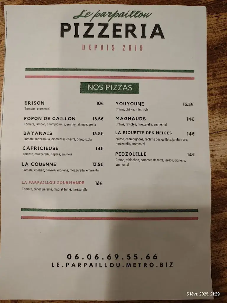 Menu_Le Parpaillou, cuisine italienne & Pizza artisanale_Villard-de-Lans_image_2