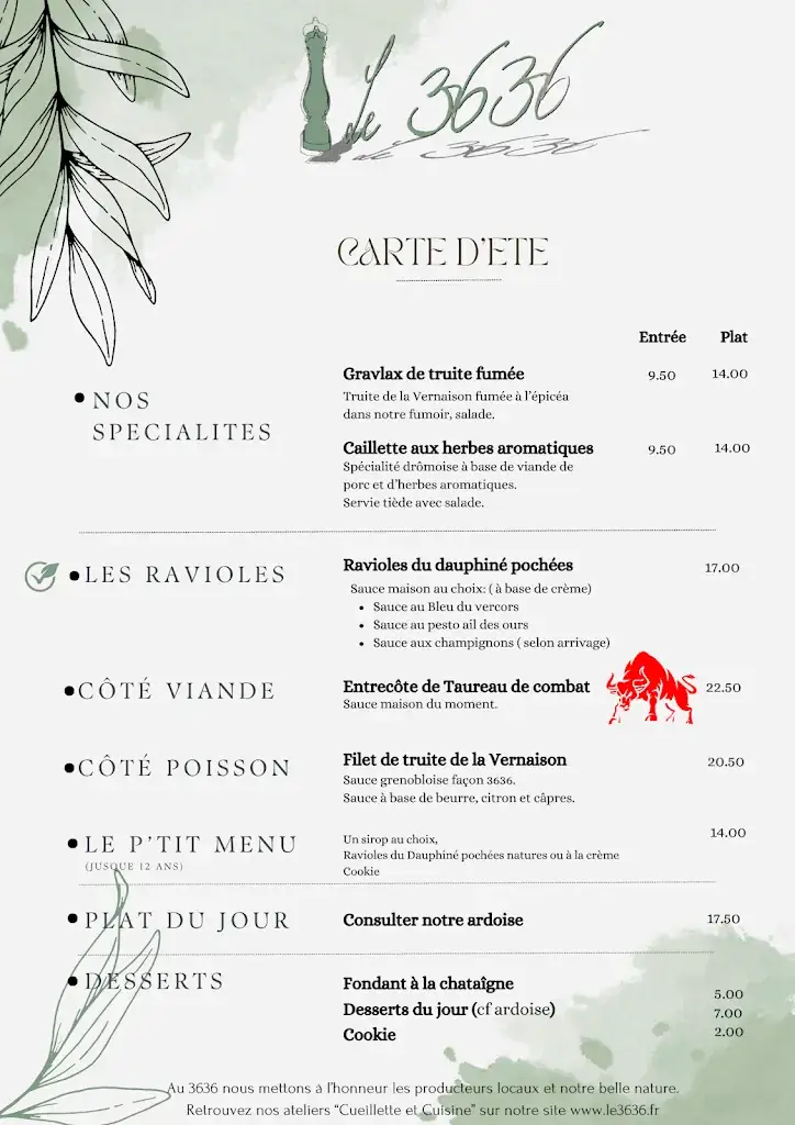 Menu_Restaurant Le 3636, Auberge de la Glisse_Villard-de-Lans_imagen_2