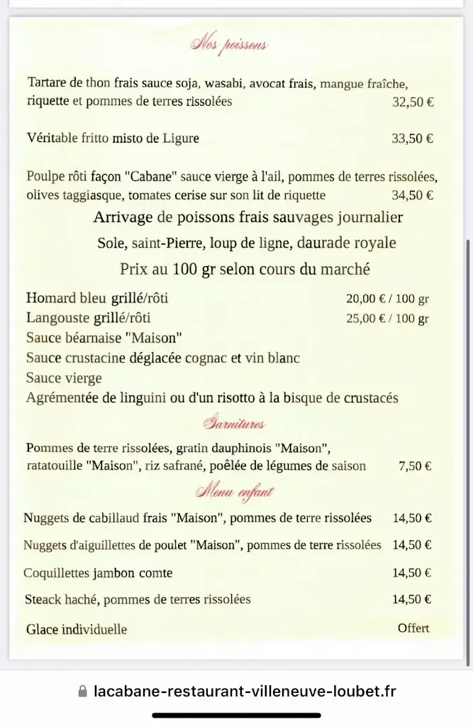 Menu_La Cabane Villeneuve-Loubet_Villeneuve-Loubet_immagine_1