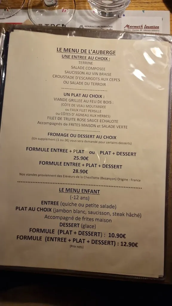 Menu_Auberge du Lac Genin_Charix_image_4