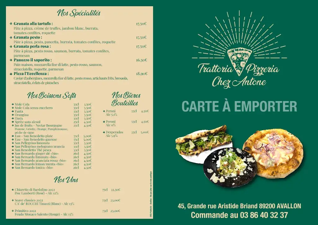 Menu_Trattoria Chez Antone ( SANS RÉSERVATIONS )_Avallon_image_2