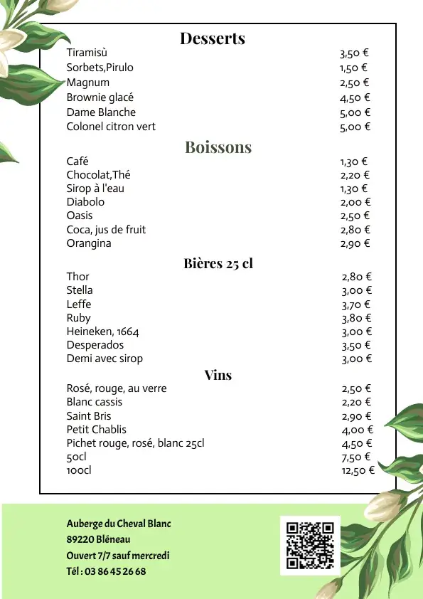 Menu_Auberge Du Cheval Blanc_Bléneau_image_1