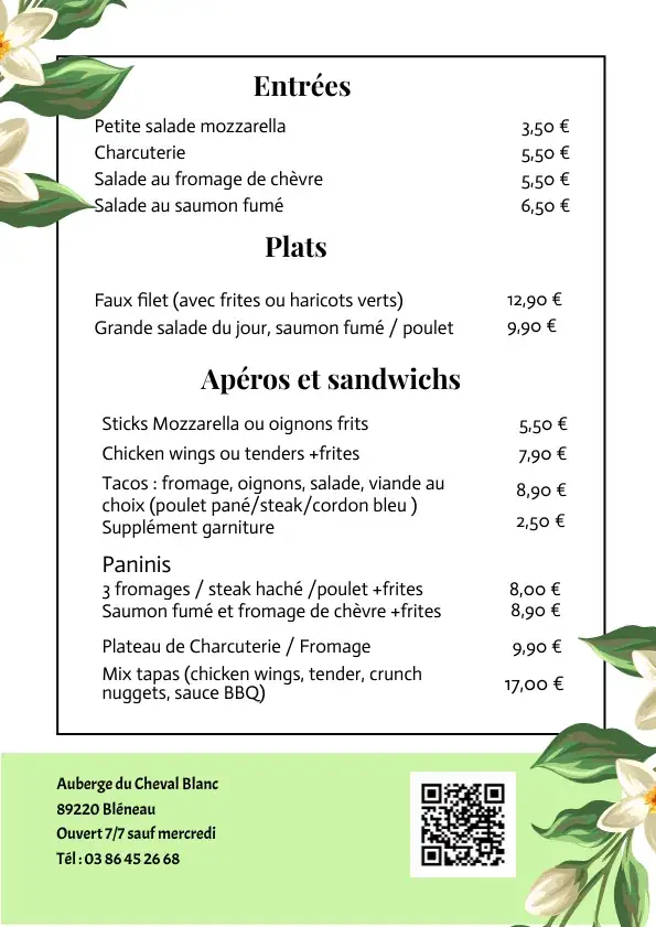 Menu_Auberge Du Cheval Blanc_Bléneau_image_4