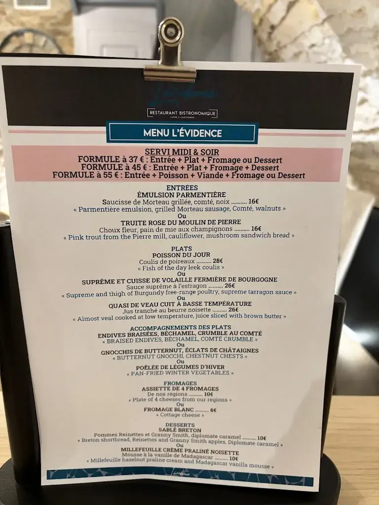 Menu_Restaurant Dijon L'évidence_Dijon_image_2