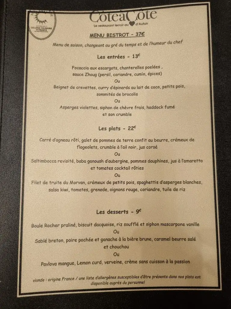 Menu_Restaurant Côte À Côte_Autun_image_2