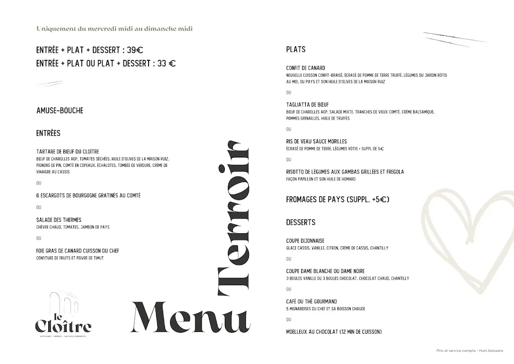 Menu_Restaurant du Cloître de Bourbon-Lancy_Bourbon-Lancy_image_1