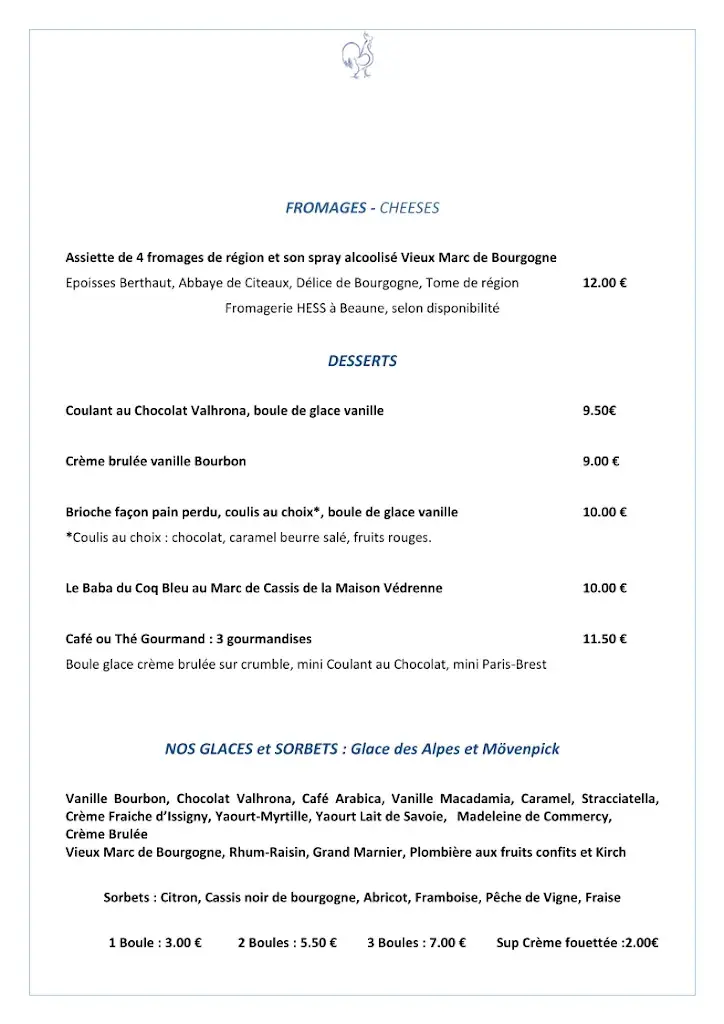 Menu_Restaurant Au Coq Bleu - Beaune_Beaune_image_1
