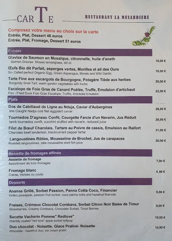 Menu_Auberge de la Musardière_Chagny_imagen_3