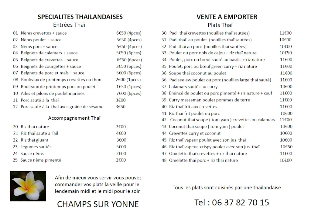 Menü_Le Chai Thai ( Spécialités Thaïlandaise, Vente a emporter sur commande)_Champs-sur-Yonne_Bild_1