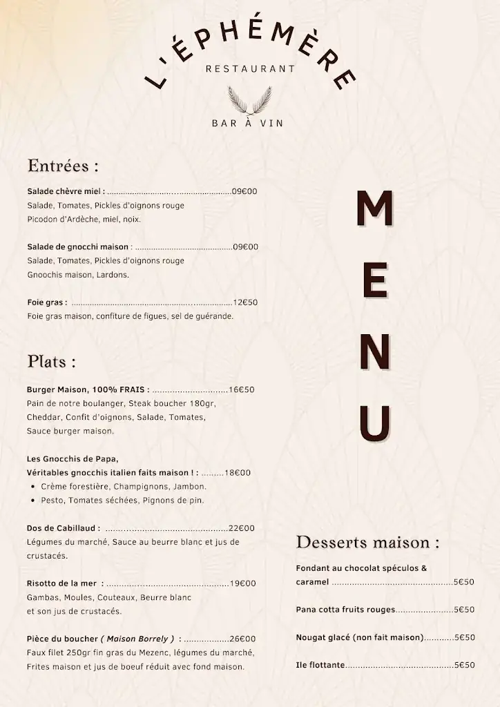 Menu_Brasserie L'éphémère Aubenas_Aubenas_image_1