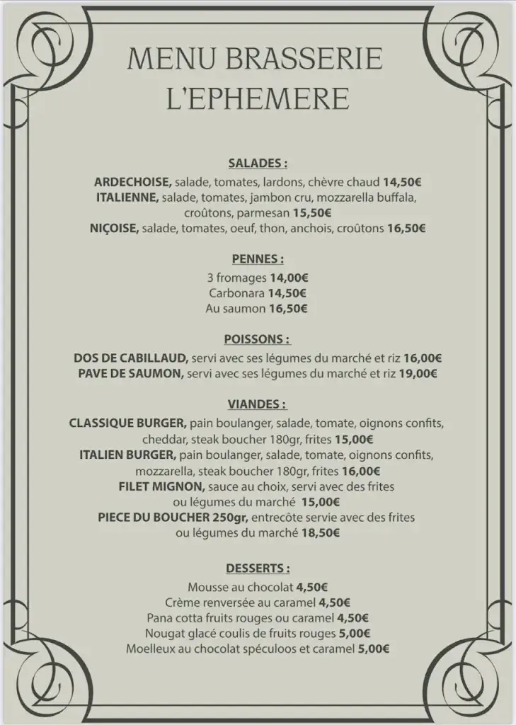 Menu_Brasserie L'éphémère Aubenas_Aubenas_image_2
