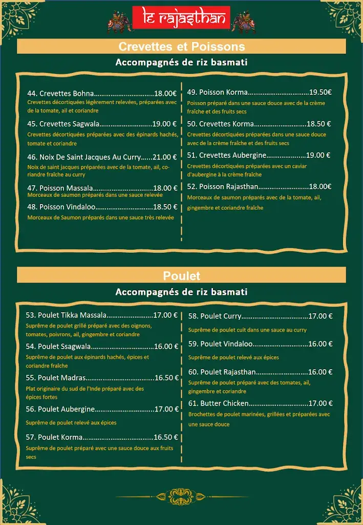 Menu_Restaurant Rajasthan Cuisine Indien (Halal Viande )_Champagnole_image_1