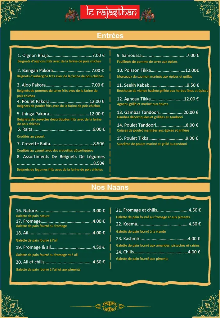 Menu_Restaurant Rajasthan Cuisine Indien (Halal Viande )_Champagnole_image_2
