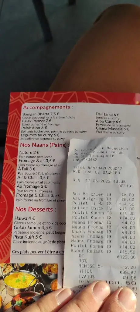 Menu_Restaurant Rajasthan Cuisine Indien (Halal Viande )_Champagnole_image_3