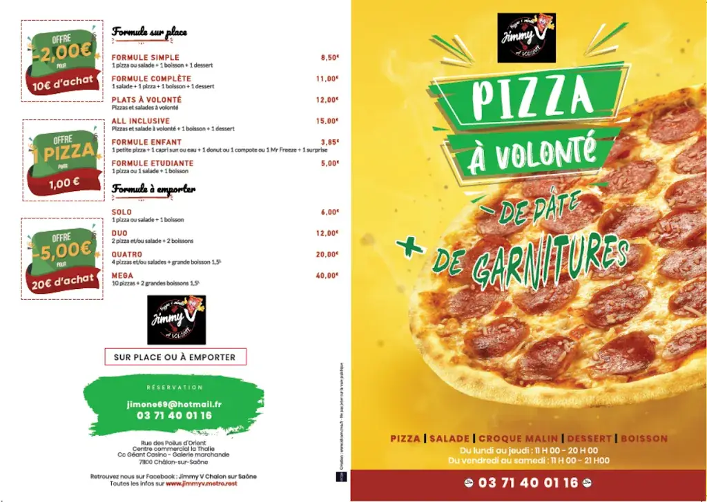 Menu_Jimmy V pizzas et salades à volonté_Chalon-sur-Saône_image_4