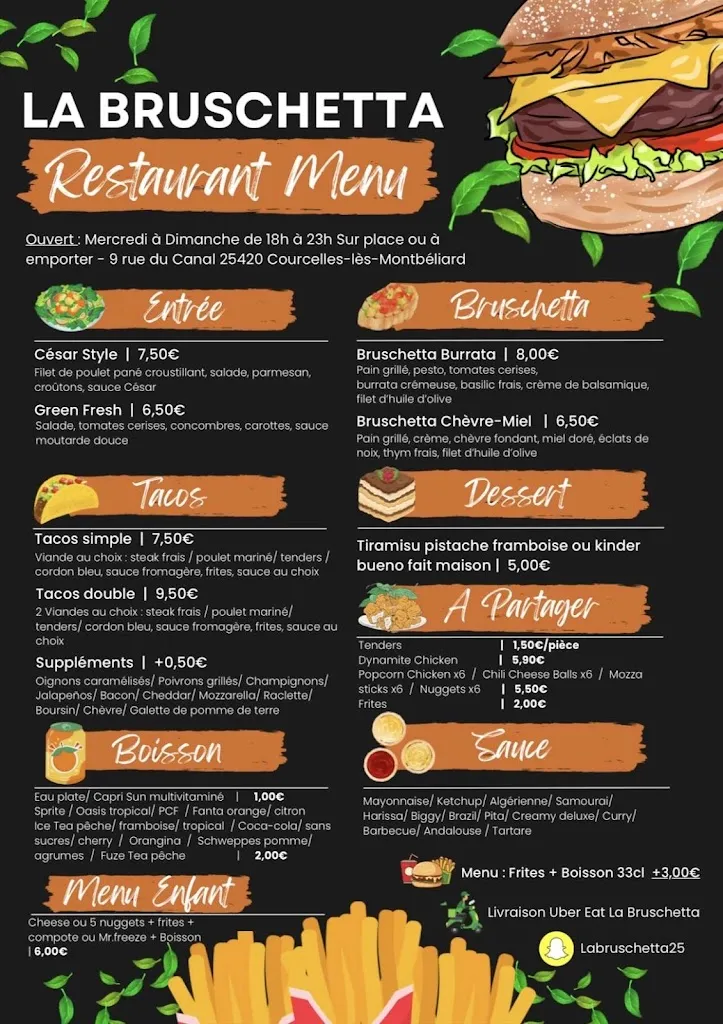 Menu_LA BRUSCHETTA - BURGER & CO_Courcelles-lès-Montbéliard_image_1