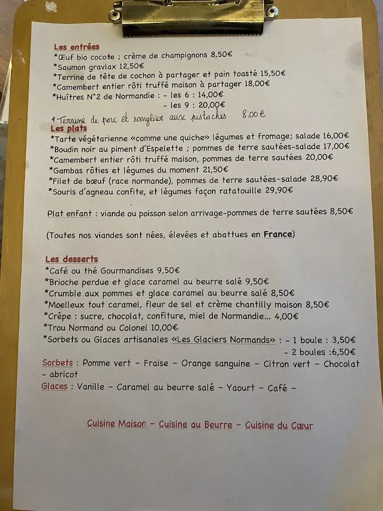 Menu_Le Café des Arts_Beaumont-en-Auge_image_1