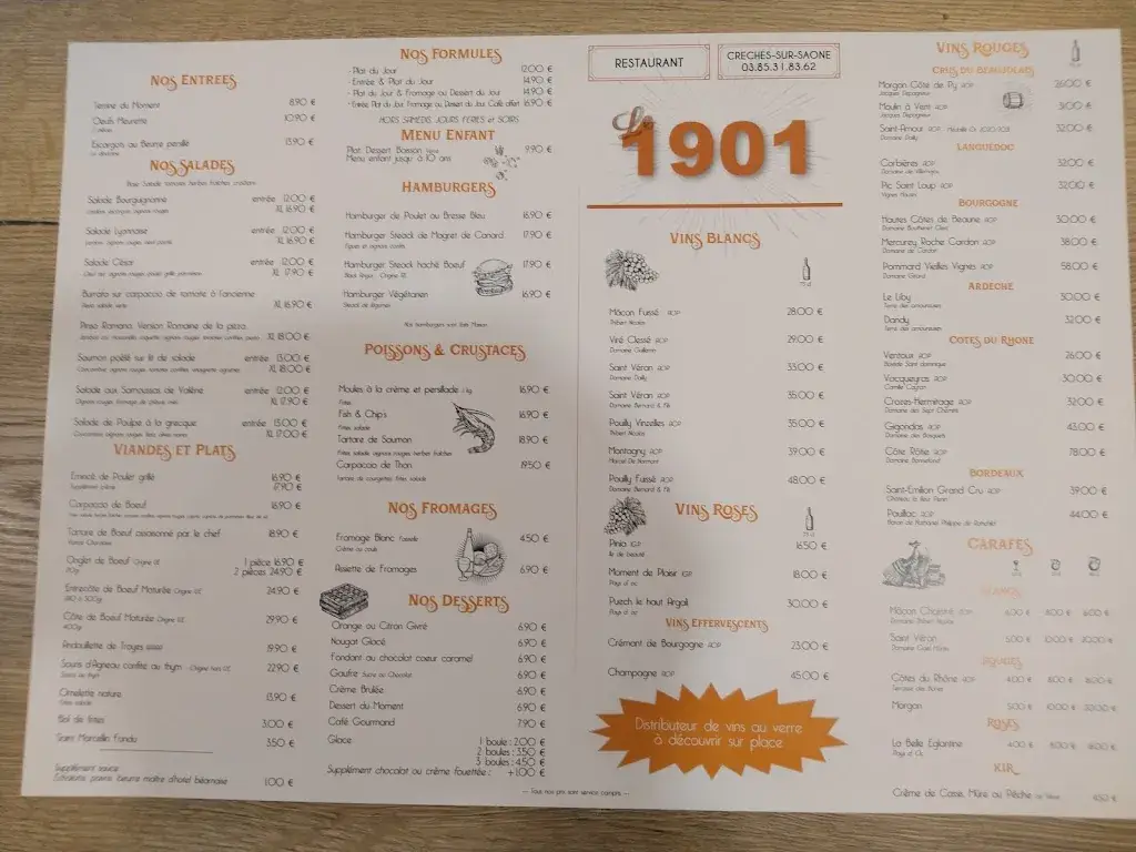 Menu_Restaurant Le 1901_Crêches-sur-Saône_immagine_1
