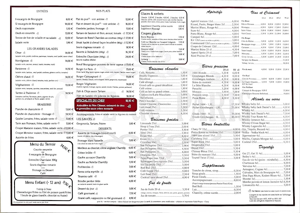 Menu_BRASSERIE CAFE DE PARIS_Cluny_image_1