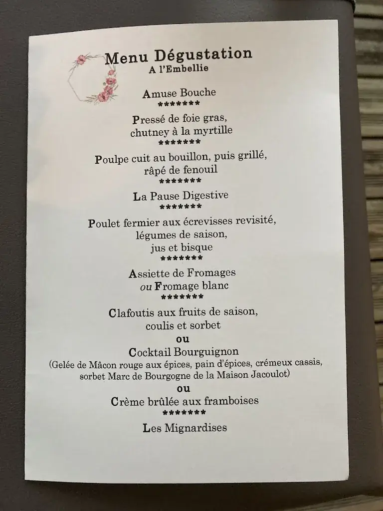 Menü_Restaurant L'Embellie (à 7 km de Cluny, En Bourgogne)_Sainte-Cécile_Bild_2