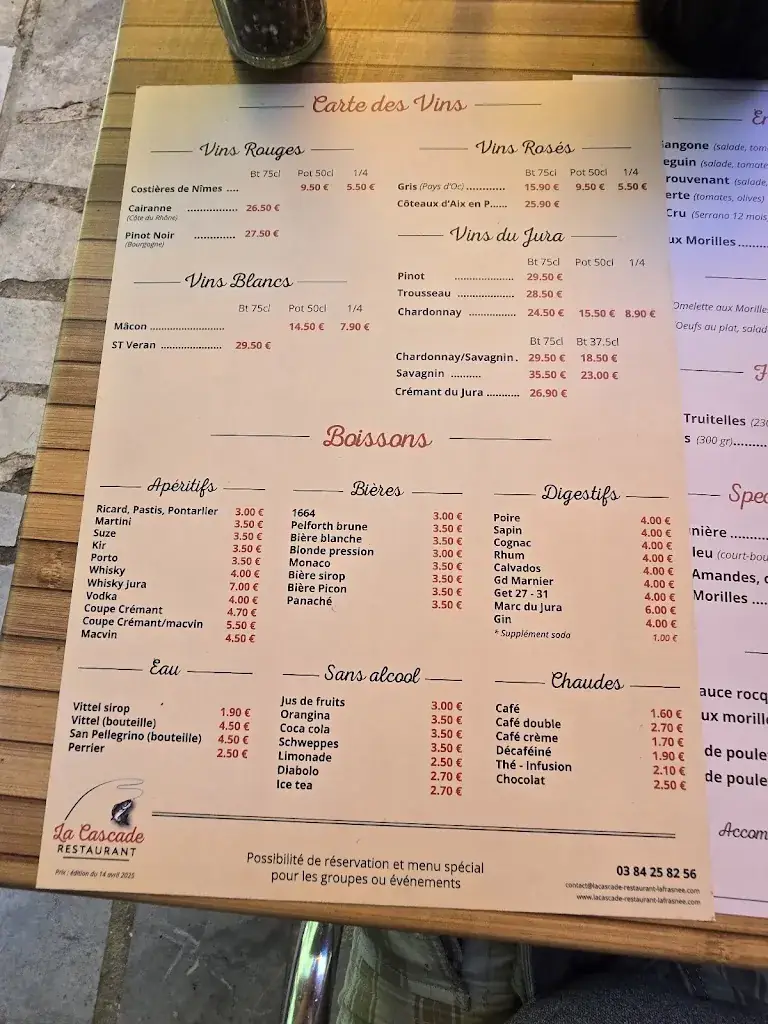 Menu_Restaurant La Cascade à La Frasnée Jura_Frasnée_image_1