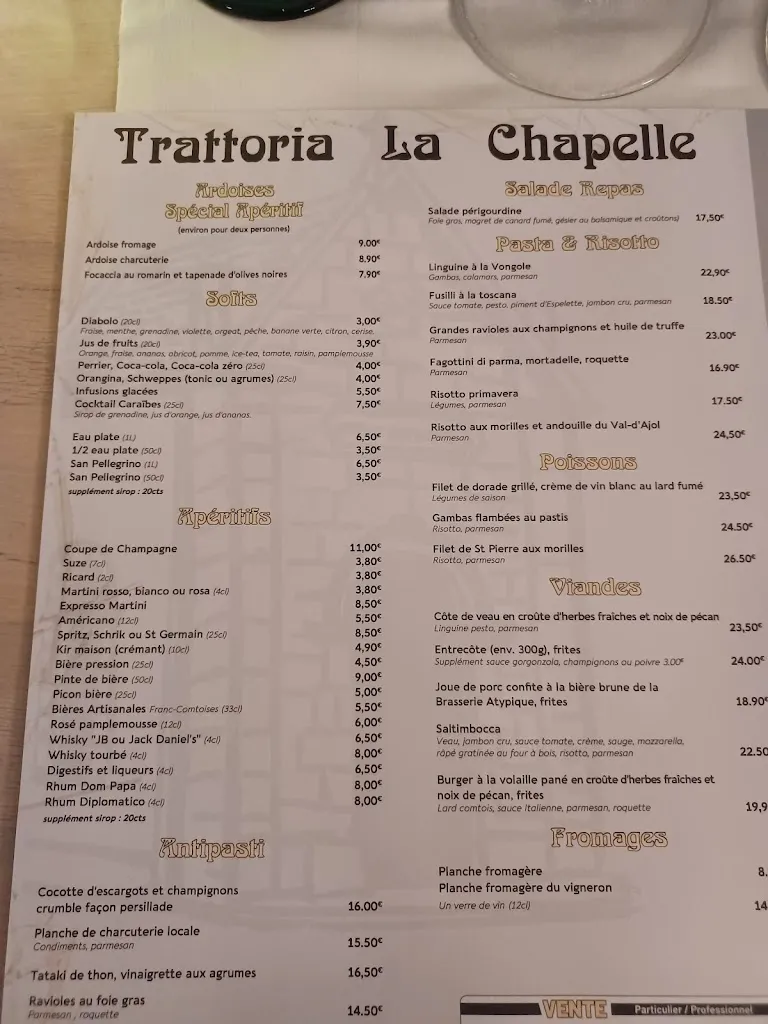 Menu_Restaurant La Chapelle (La Trattoria)_Chapelle-lès-Luxeuil_image_1