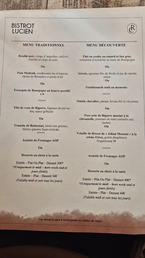 Menu_Bistro Lucien_Gevrey-Chambertin_image_1