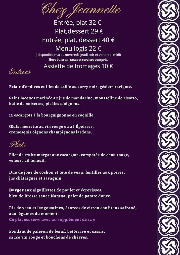 Menu_Logis Hotel Restaurant Chez Jeannette_Fixin_immagine_1