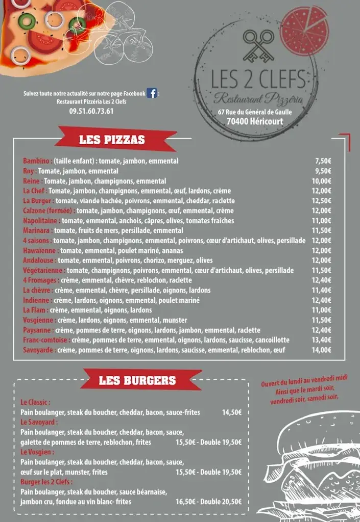 Menu_Restaurant Pizzeria Les 2 Clefs_Héricourt_image_1