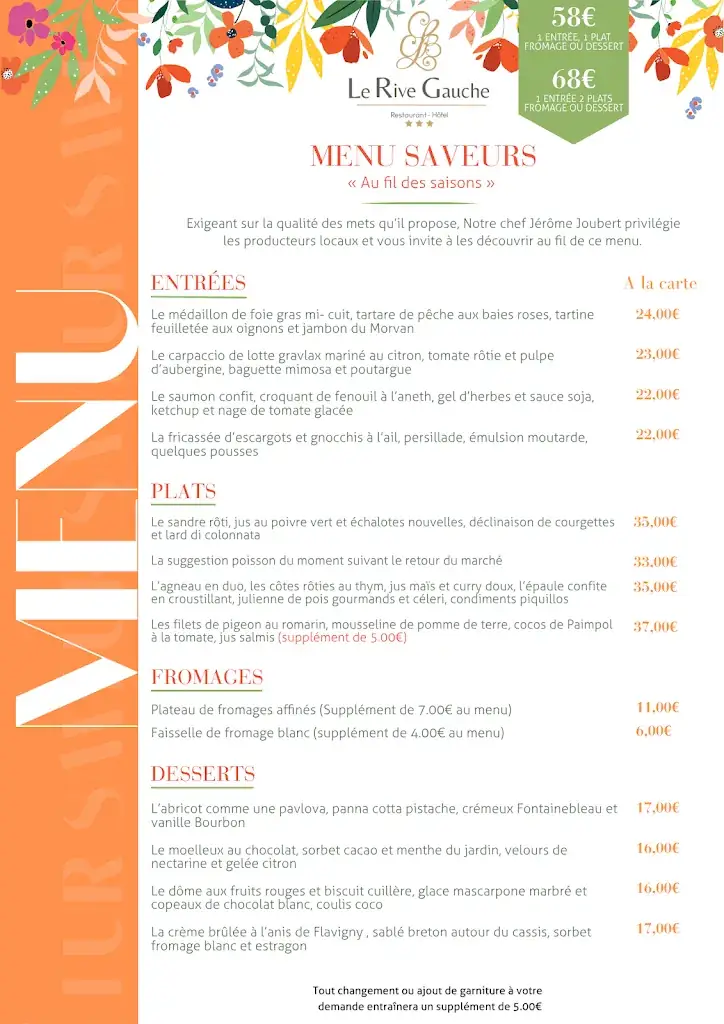 Menu_Hôtel Restaurant Le Rive Gauche_Joigny_image_1